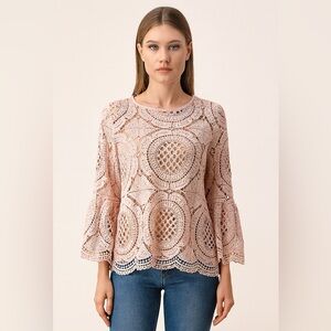 INC International Concepts Blush Lace Blouse Size M